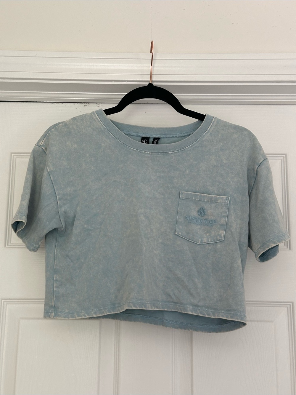 Washed Light Blue Cropped Pocket Tee - Kids